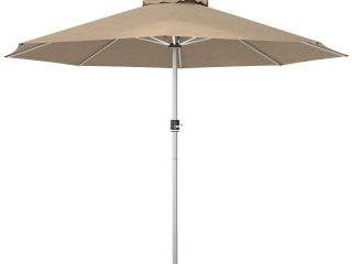 Outsunny Solar Patio Garden Parasol with Lights for Outdoor, Khaki