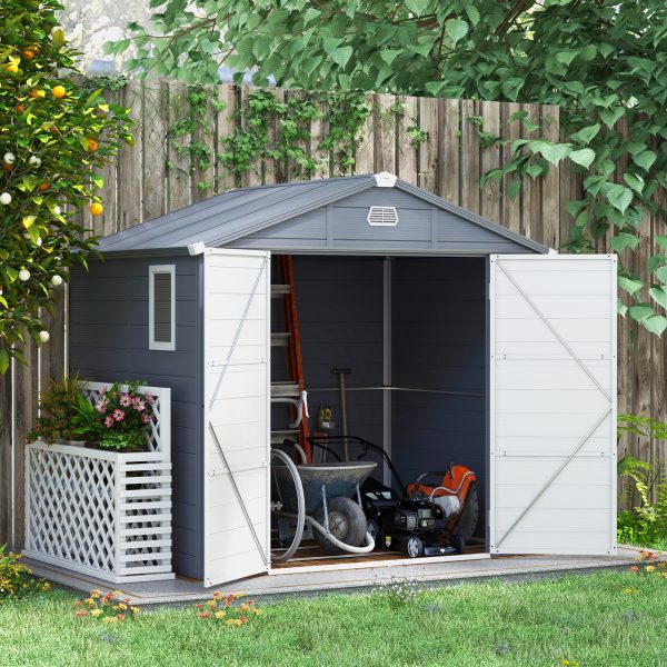 Outsunny 8 x 6ft Garden Shed Storage with Foundation Kit and Vents, Grey - Image 2