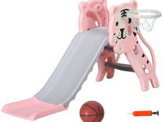 AIYAPLAY Kids Slide with Basketball Hoop, Basketball, for 18-36 Months, Pink