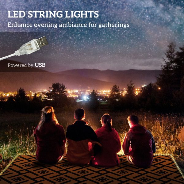 Outsunny Reversible Outdoor Rug with LED String Lights, Brown and Black - Image 3