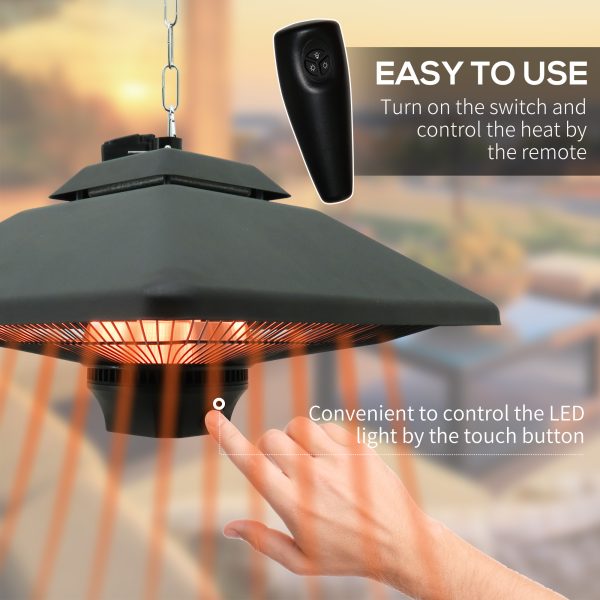 Outsunny 2kw Electric Heater LED Halogen Heating Hanging Light Outdoor Remote - Image 3