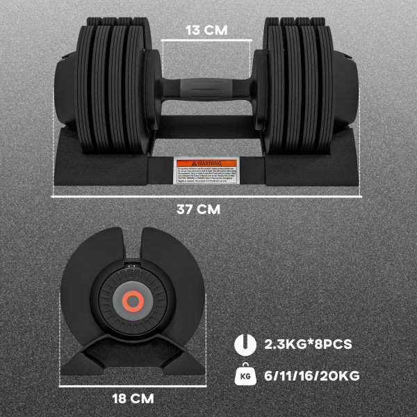 SPORTNOW 4-in-1 Adjustable Dumbbells Weights Set, 6KG 11KG 16KG 20KG - Image 5