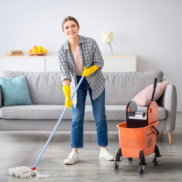 HOMCOM Mop Bucket on Wheels with Carry Handle, Mop Holder and Plastic Body - Image 2