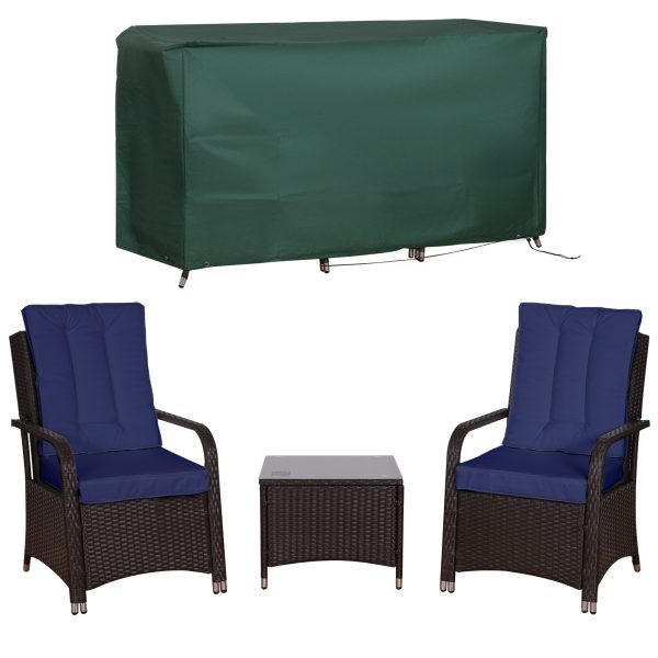 Outsunny Rattan 3PCs Chair Table Bistro Set Patio Set with Steel Frame Blue