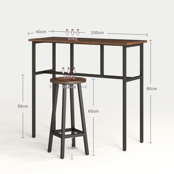 HOMCOM 6-Piece Industrial Bar Table Set, 2 Kitchen Tables with 4 Stools, Brown - Image 3