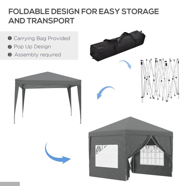 Outsunny 3mx3m Pop Up Gazebo Party Tent Canopy Marquee with Storage Bag Grey - Image 4