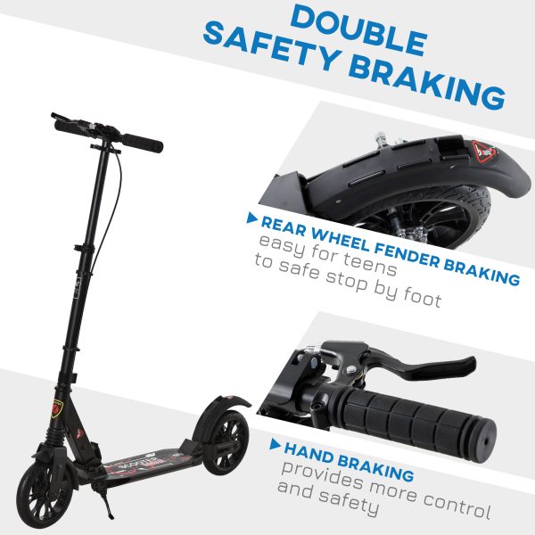 HOMCOM Adult Teens Kick Scooter Fold Adjust 14+ w/ Rear Wheel&Hand Brake Black - Image 6