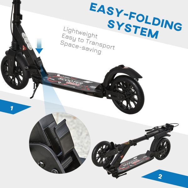 HOMCOM Adult Teens Kick Scooter Fold Adjust 14+ w/ Rear Wheel&Hand Brake Black - Image 4