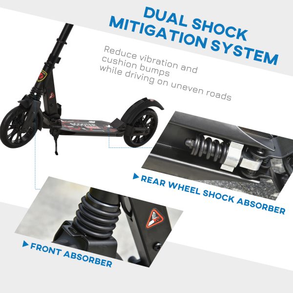 HOMCOM Adult Teens Kick Scooter Fold Adjust 14+ w/ Rear Wheel&Hand Brake Black - Image 7