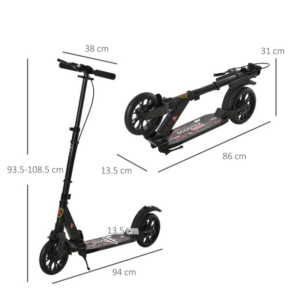 HOMCOM Adult Teens Kick Scooter Fold Adjust 14+ w/ Rear Wheel&Hand Brake Black - Image 5