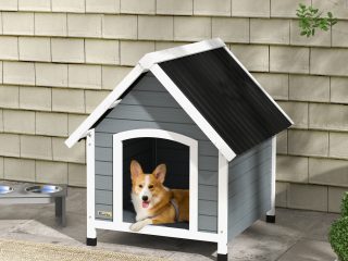 PawHut Dog Kennel Outdoor Dog House w/ Removable Floor, for Medium Dogs - Grey