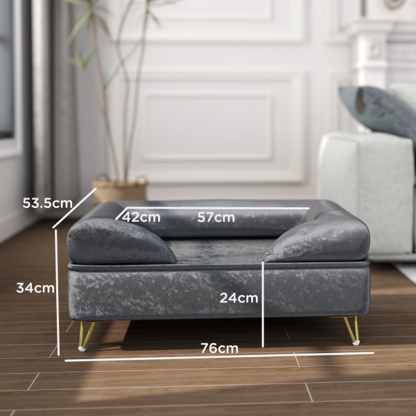 PawHut Dog Sofa Pet Couch w/ Removable Backrest Cushion Washable Cover - Grey - Image 5