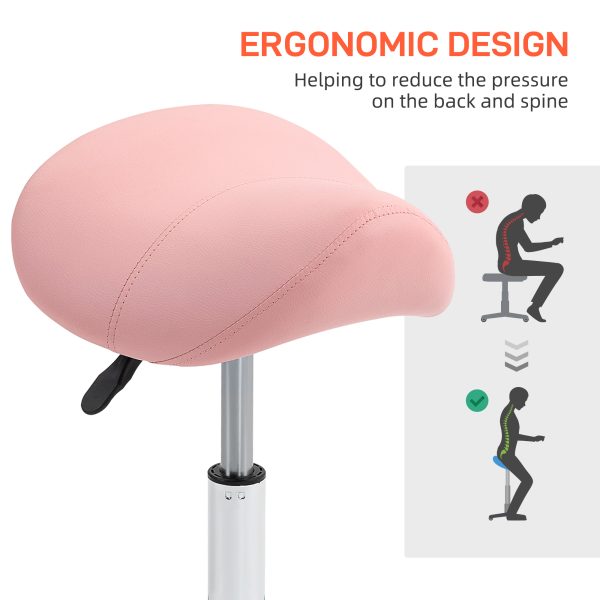 HOMCOM PU Leather Saddle Stool w/ Moulded Padded Seat Adjustable Height Pink - Image 7