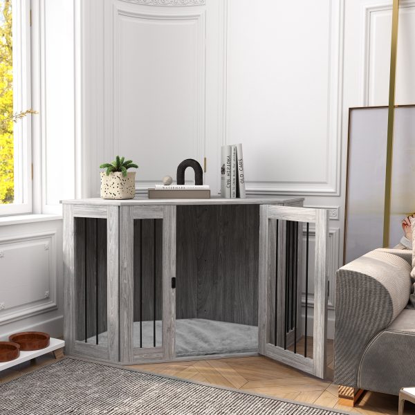 PawHut Dog Crate Furniture for Large Dogs w/ Cushion, Door - Grey - Image 8
