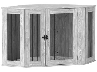 PawHut Dog Crate Furniture for Large Dogs w/ Cushion, Door - Grey