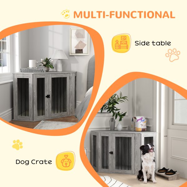 PawHut Dog Crate Furniture for Large Dogs w/ Cushion, Door - Grey - Image 3