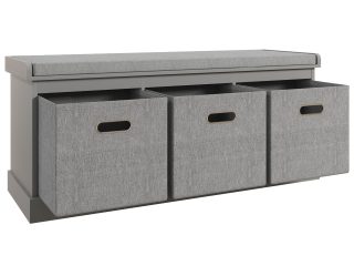 HOMCOM Shoe Bench with Cushioned Seat, 3 Fabric Drawers for Entryway Hallway
