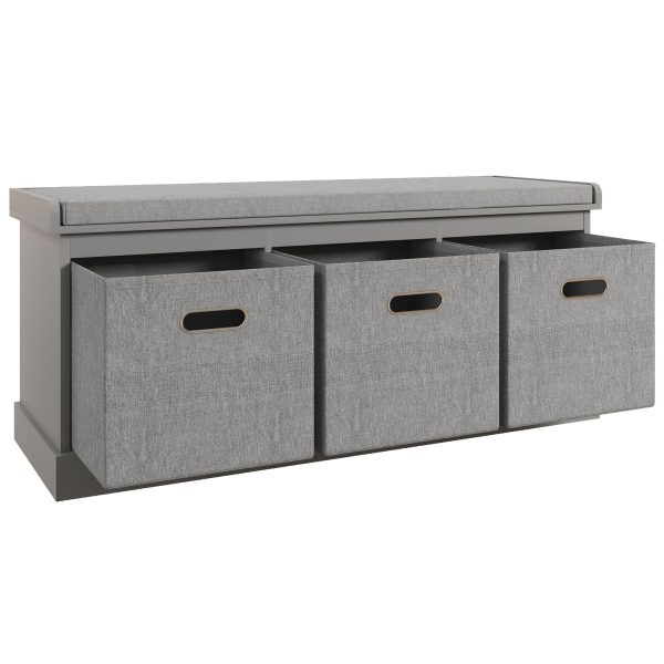 HOMCOM Shoe Bench with Cushioned Seat, 3 Fabric Drawers for Entryway Hallway