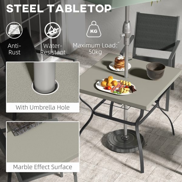 Outsunny Garden Dining Table w/ Umbrella Hole, Dining Table for 4, Grey - Image 3