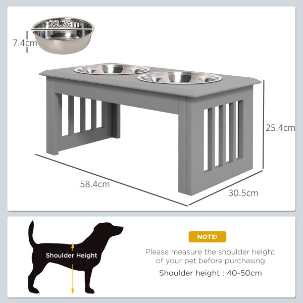 PawHut Raised Dog Bowls Pet Feeder Raised Elevated Stainless Steel Food Grey - Image 5