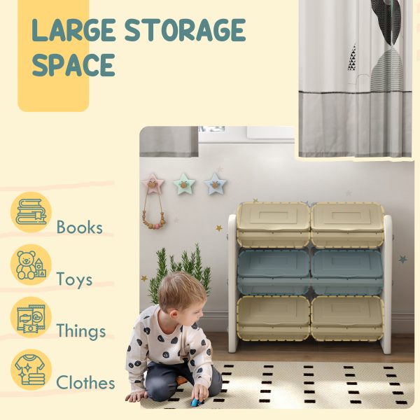 AIYAPLAY Kids Toy Storage Units with 6 Storage Boxes, 76 x 37 x 60cm, Grey - Image 3