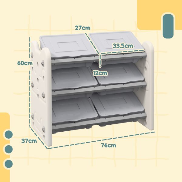 AIYAPLAY Kids Toy Storage Units with 6 Storage Boxes, 76 x 37 x 60cm, Grey - Image 5
