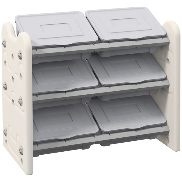 AIYAPLAY Kids Toy Storage Units with 6 Storage Boxes, 76 x 37 x 60cm, Grey
