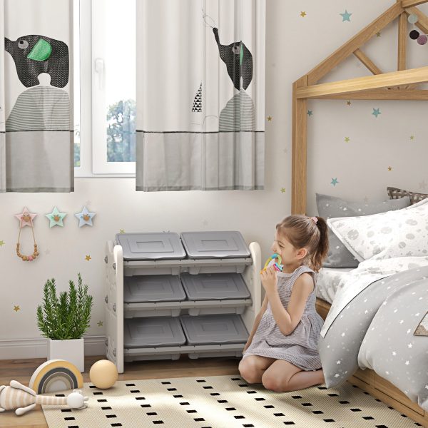 AIYAPLAY Kids Toy Storage Units with 6 Storage Boxes, 76 x 37 x 60cm, Grey - Image 2
