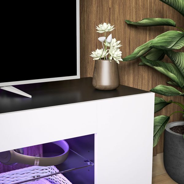 HOMCOM TV Stand 145cm TV Unit with Glass Shelves RGB LED Light for 60"TV White - Image 8