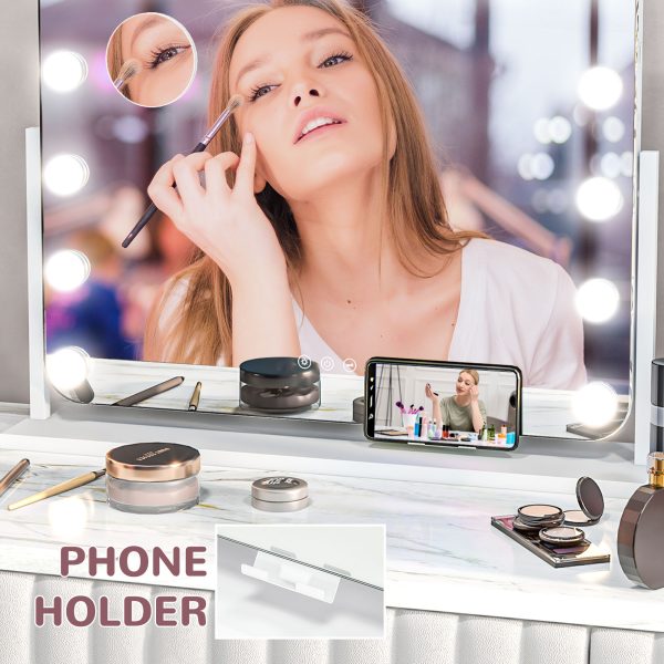 HOMCOM Hollywood Dimmable Lighted Makeup Mirror with Magnifier, USB Port - Image 5