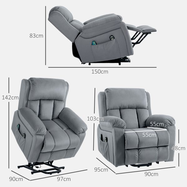 HOMCOM Lift Chair Riser and Recliner Chair with Vibration Massage, Heat, Grey - Image 3