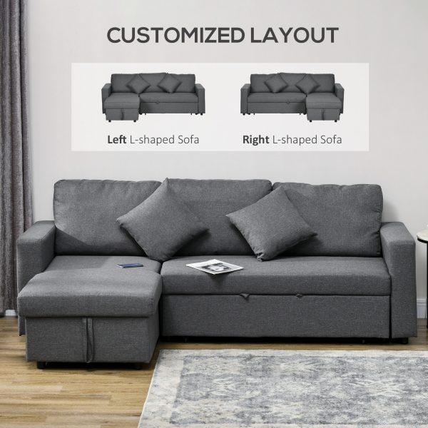 HOMCOM Corner Sofa Bed with Storage, 3 Seater Pull Out Sofa Bed, Dark Grey - Image 6