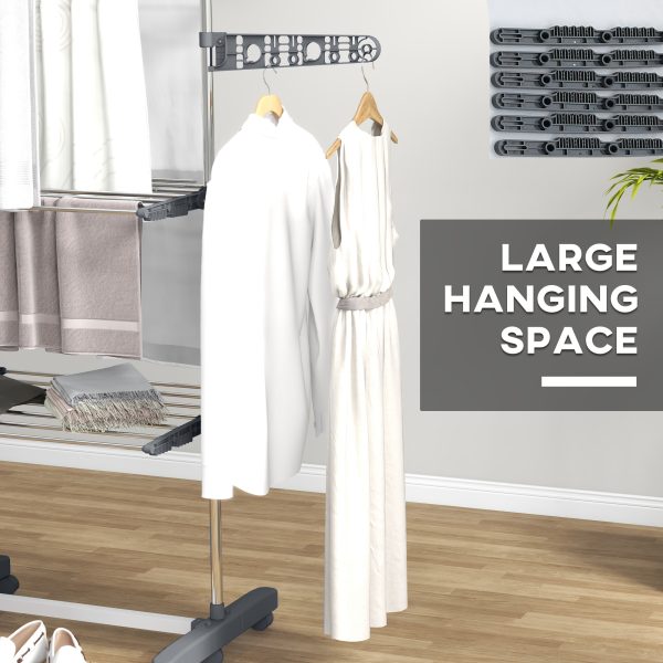 HOMCOM 3-Tier Large Clothes Airer Stainless Steel Clothes Drying Rack Grey - Image 5