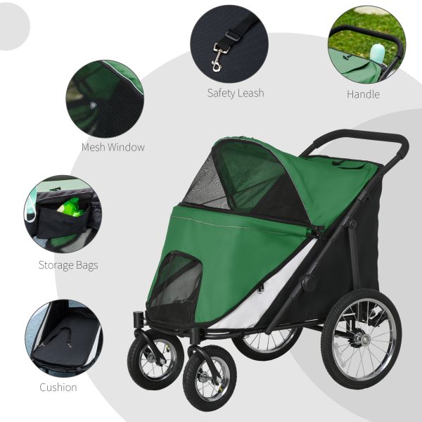PawHut Pet Stroller Foldable Design with Cushion for M and L Dogs, Dark Green - Image 5