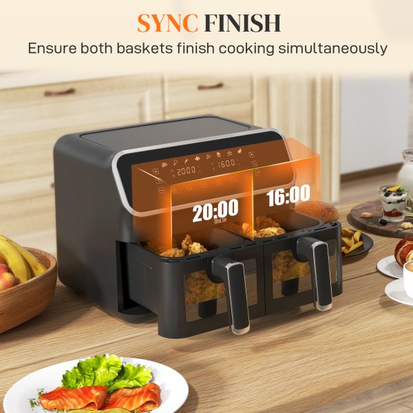 HOMCOM Dual Zone Air Fryer 8L Double Air Fryer with SYNCFinish 2700W Silver - Image 4