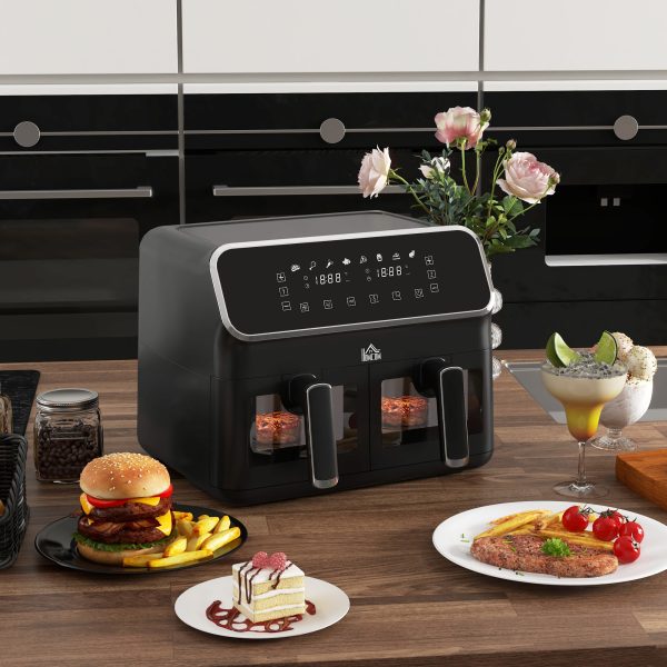 HOMCOM Dual Zone Air Fryer 8L Double Air Fryer with SYNCFinish 2700W Silver - Image 2
