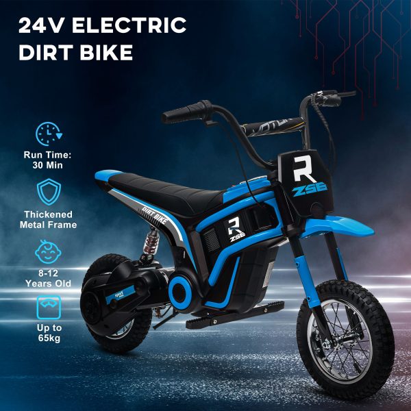 HOMCOM 24V Kids Electric Motorbike with Twist Grip Throttle, Music, Horn - Blue - Image 6