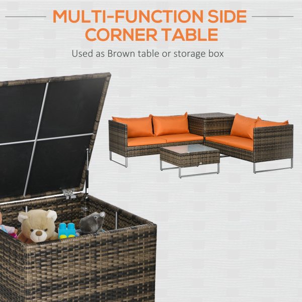 Outsunny 4Pcs Patio Rattan Sofa Garden Furniture Set with Table Cushions Orange - Image 3