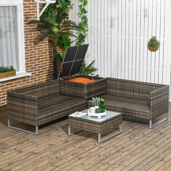 Outsunny 4Pcs Patio Rattan Sofa Garden Furniture Set with Table Cushions Orange - Image 8