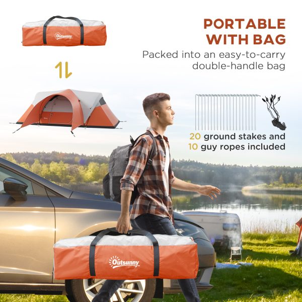 Outsunny 3000mm Waterproof Camping Tent w/ Porch & Sewn in Groundsheet, Orange - Image 8