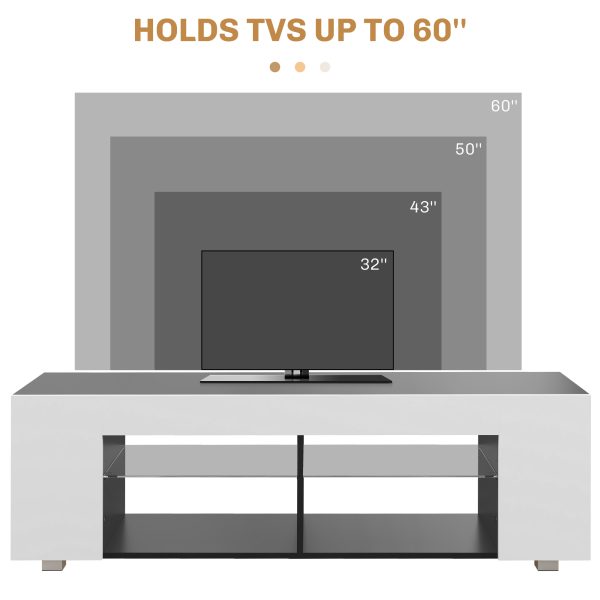 HOMCOM TV Stand 145cm TV Unit with Glass Shelves RGB LED Light for 60"TV White - Image 5