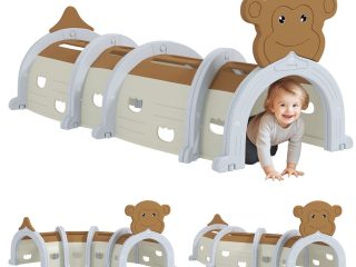 AIYAPLAY Kids Play Tunnel for Crawl and Climb, Monkey Design, Brown