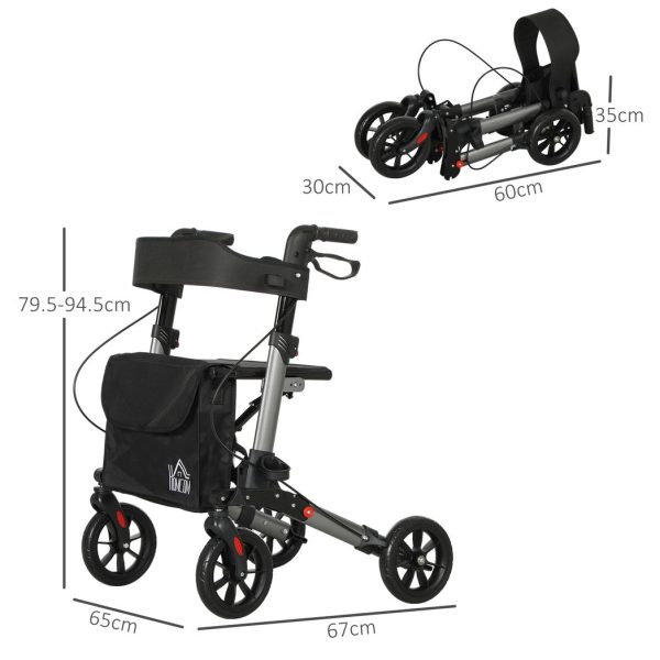 HOMCOM 4 Wheel Rollator Walker, Adjustable Mobility Walker with Bag, Silver - Image 5