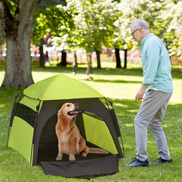 PawHut Foldable Dog Cat Tent with Waterproof Oxford Cloth, Carry Bag, Green - Image 2
