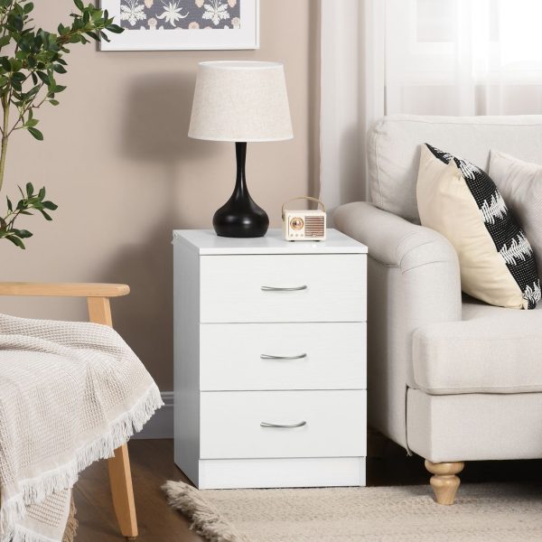 HOMCOM Modern 3 Drawers Side Cabinet Wooden Bedside Table White - Image 2
