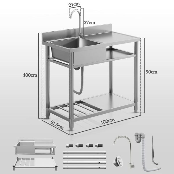 HOMCOM Outdoor Kitchen Sink Unit with Cold and Hot Water Pipe - Image 5