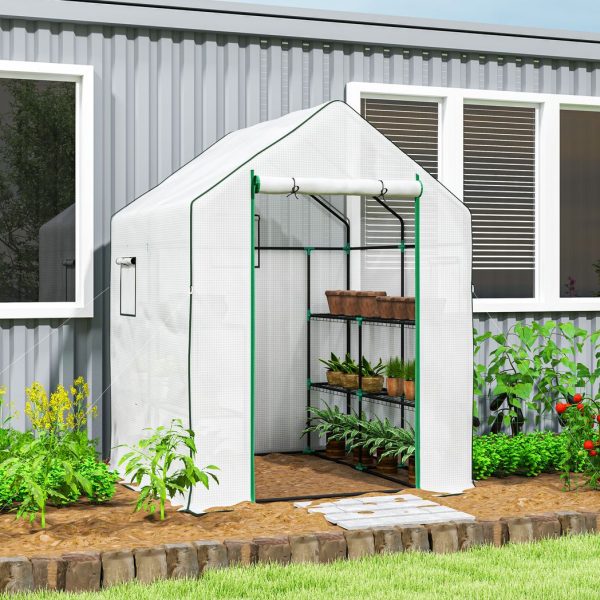 Outsunny Walk-in Greenhouse with 8 Shelves, Outdoor Small Greenhouse, White - Image 2