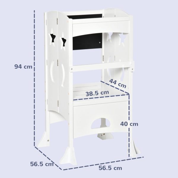 HOMCOM Kids Step Stool Toddler Kitchen Stool with Blackboard Lockable Handrail - Image 5
