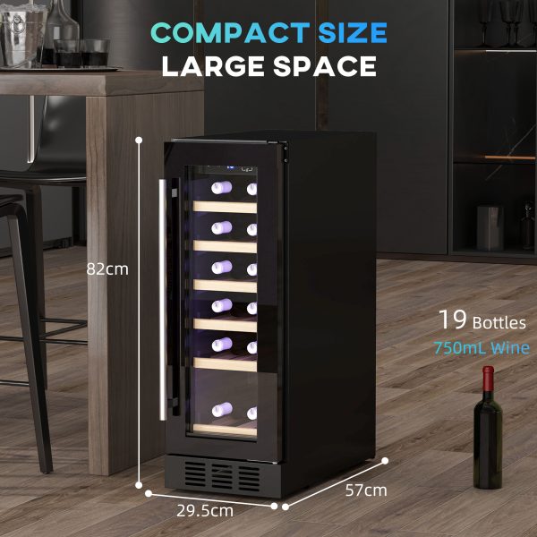 HOMCOM Freestanding / Built-in Wine Cooler Fridge, 19 Bottle, Black - Image 3