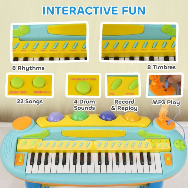 AIYAPLAY 37 Keys Kids Piano w/ Microphone, Stool, Record & Replay Function - Image 4